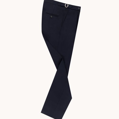 Single Pleat Trouser - Navy Wool Cavalry Twill