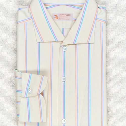 The Armoury Cream with Multi Colour Stripe Cotton Holiday Shirt (NOS)