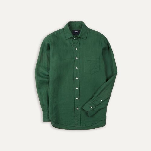 Forest Green Linen Spread Collar Shirt