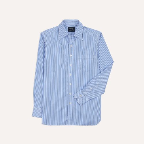 Blue Ticking Stripe Long Point Collar Poplin Shirt