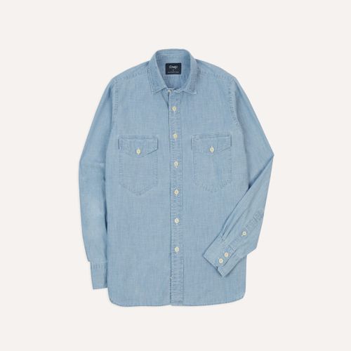 Blue Cotton Chambray Two-Pocket Work Shirt