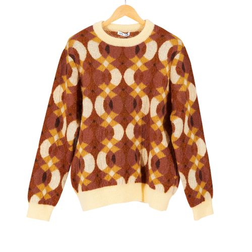 Jacquard Wool Sweater Tan Yellow