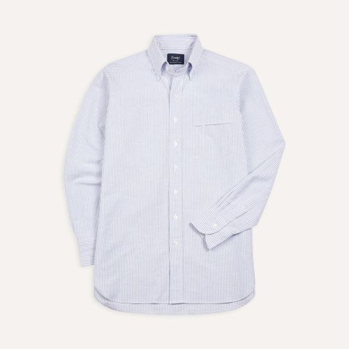 Blue Ticking Stripe Cotton Oxford Cloth Button-Down Shirt