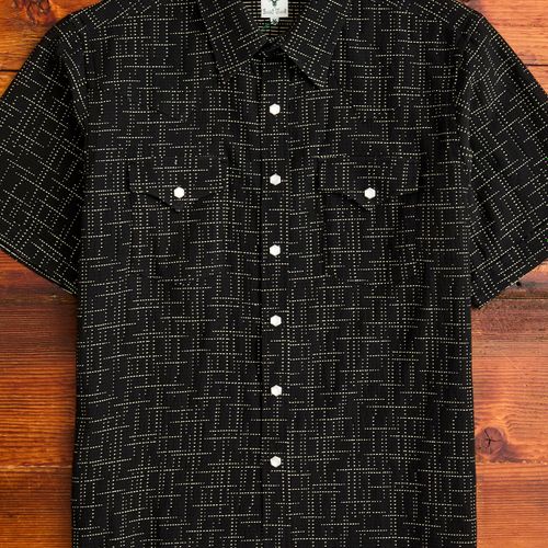 Geometric Plaid Western Shirt in Black