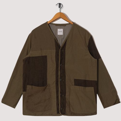 Patchwork Collarless Jacket - Olive