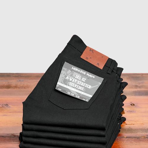 10.5oz Black Stretch Selvedge Denim - Pen Slim