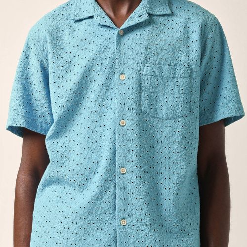 Floral Eyelet SS Camp - Blue