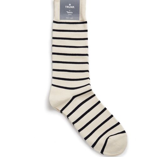 Tabio Border Crew Socks: Ivory/Navy