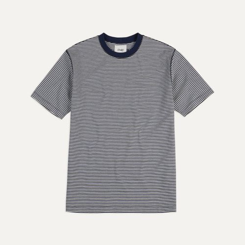 Ecru and Navy Stripe Cotton Crew Neck Hiking T-Shirt