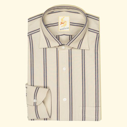 Cream, Blue and Caramel Striped ShirtCream, Blue and Caramel Striped Shirt