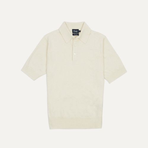 Ecru Knitted Linen-Cotton Short-Sleeve Polo Shirt