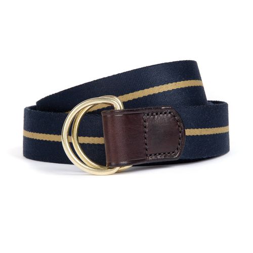 Hardy & Parsons D-Ring Canvas Belt: Navy Stripe