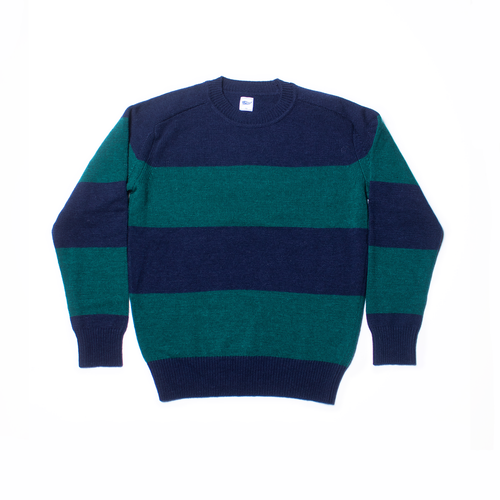 Rugby Stripe Crew Neck Sweater - Green/navy