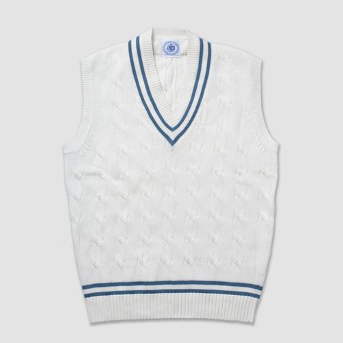 Cotton Cricket Vest - Ecru/blue