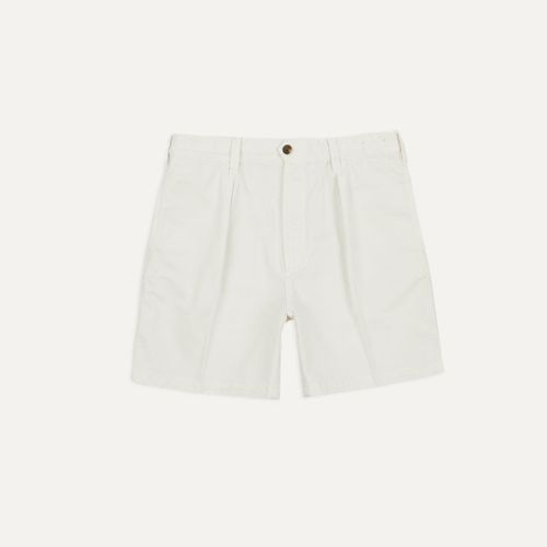 Ecru Cotton Twill Single-Pleat Shorts