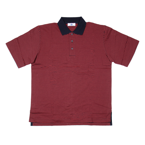 Stripe Polo Shirt W/knit Collar - Navy/burgundy