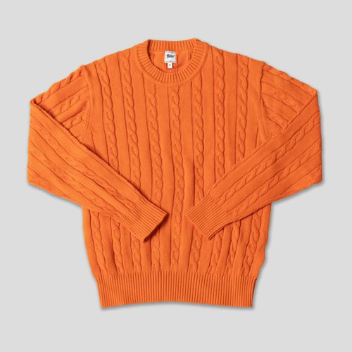 Cotton Linen Solid Crew Neck Sweater - Orange