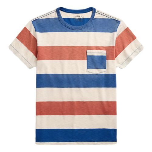 Striped Jersey Pocket T-Shirt Red Blue White