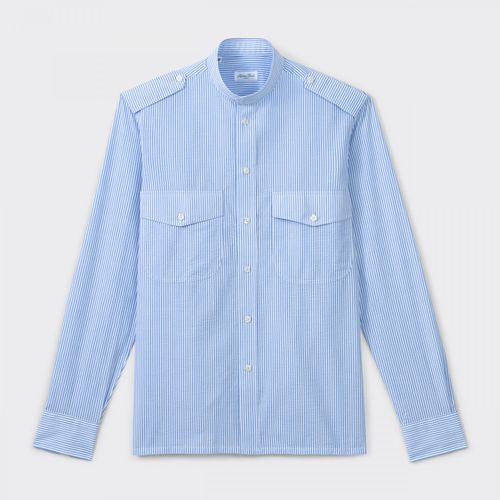 Seersucker Stand Collar Officer Shirt : Blue/White