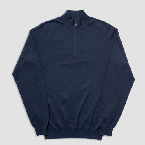 Cotton Cashmere Quarter Zip Up - Navy