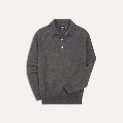 Grey Merino Wool Knitted Polo