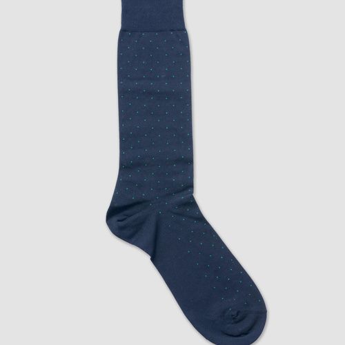 Pin Dot Cotton Mid-calf Socks - Navy