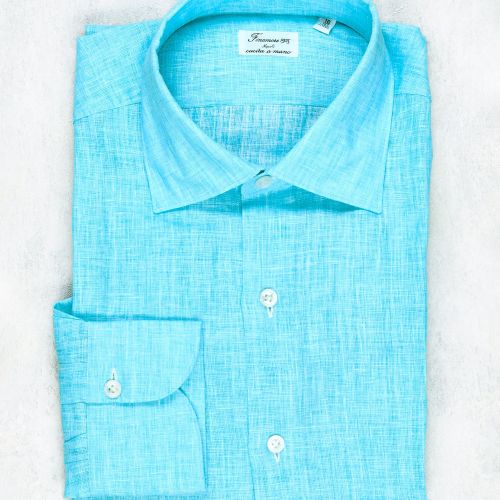 Finamore Turquoise Linen Spread Collar Shirt (NOS)